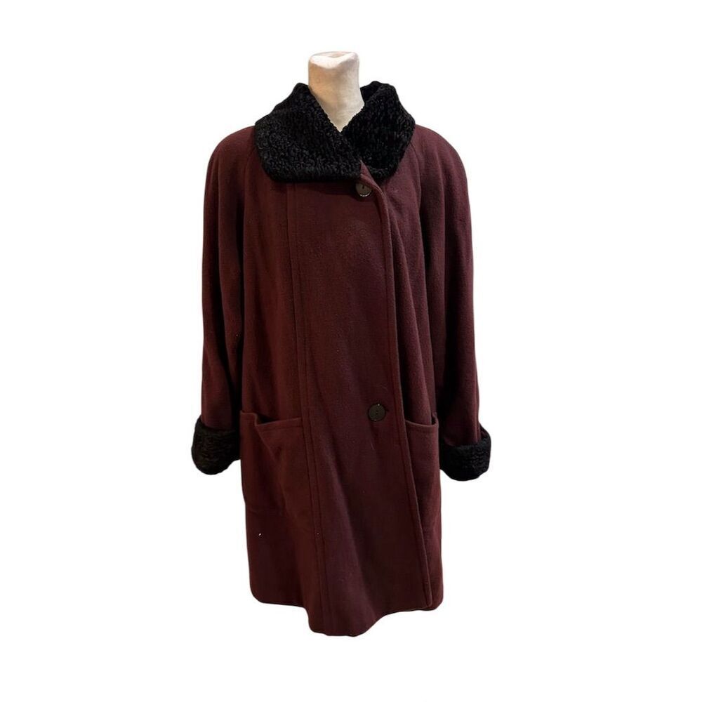 Spiegel Women's Vintage Purple Wool Blend Overcoat Faux Fur Trim Size 8